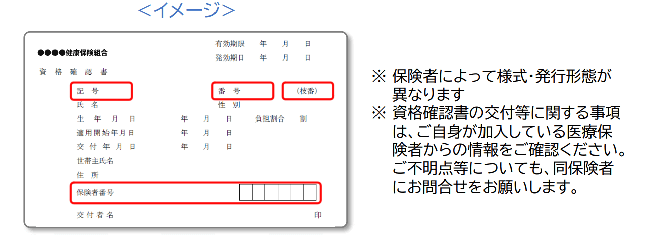 カード型の資格確認書のサンプル
